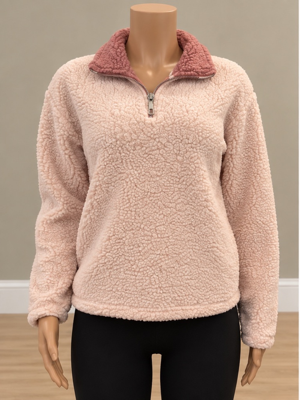 Touch Dolls Blush Pink Mauve Sherpa Half Zip Fleece Pullover Small NEW